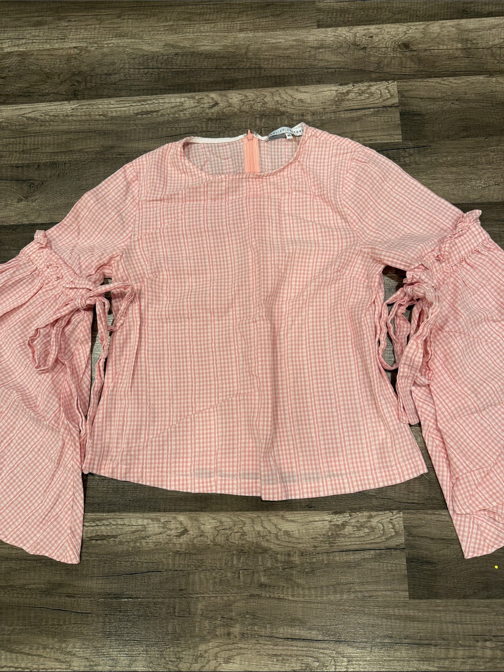 English Factory BELLSLEEVE Women's Pink Gingham Tie-Sleeve Blouse
